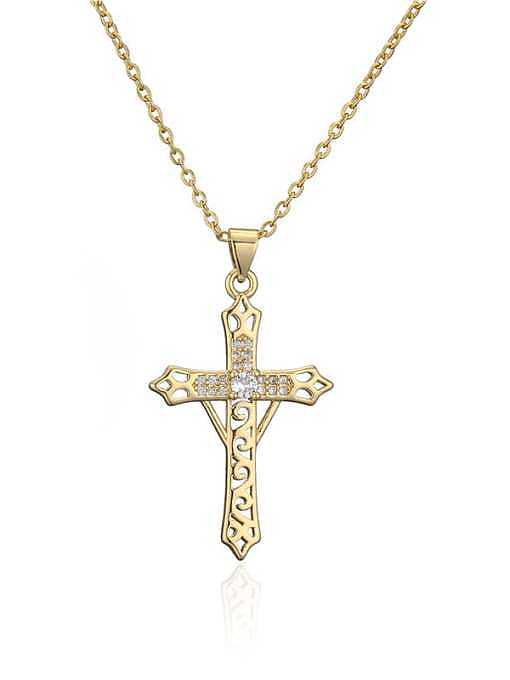 Brass Cubic Zirconia Cross Vintage Regligious Necklace