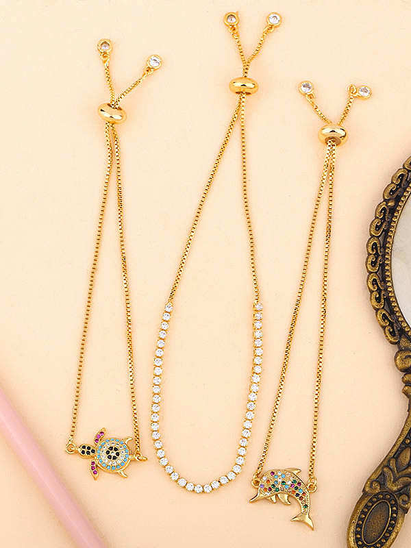 Brass Cubic Zirconia Turtle Cute Link Bracelet
