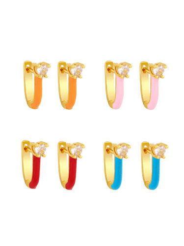 Boucles d'oreilles vintage Huggie coeur émail multicolore en laiton