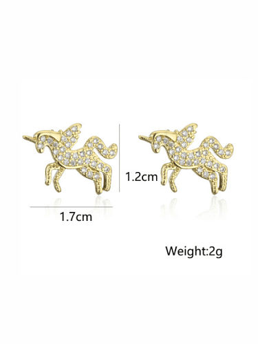Brass Cubic Zirconia Horse Cute Stud Earring