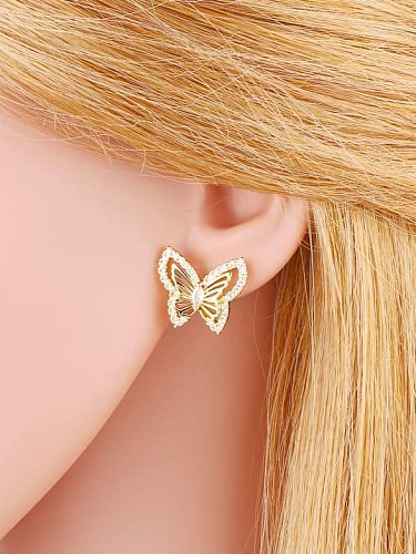 Brass Cubic Zirconia Flower Minimalist Stud Earring