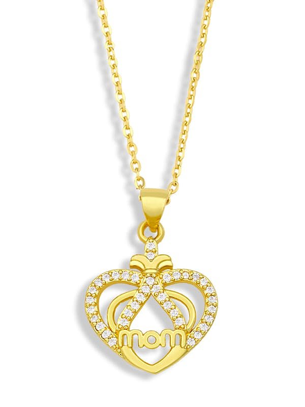 Brass Cubic Zirconia Mom Heart Minimalist Necklace