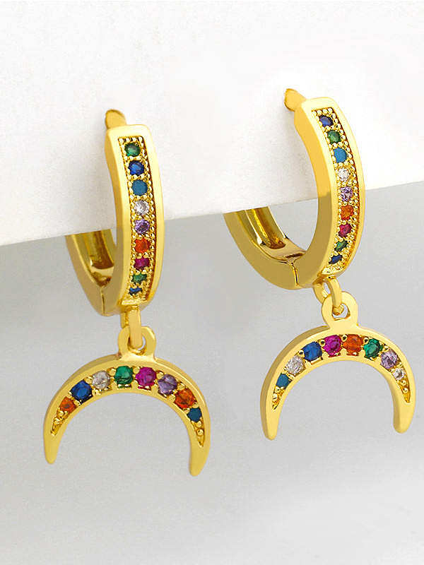 Brass Cubic Zirconia Moon Vintage Huggie Earring