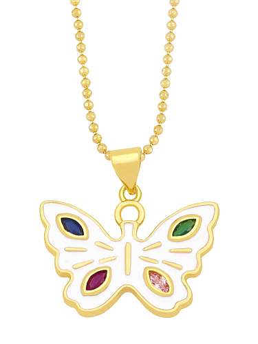Brass Rhinestone Enamel Butterfly Minimalist Necklace