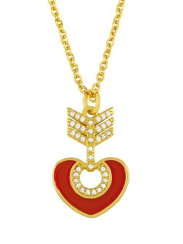 Brass Cubic Zirconia Enamel Heart Vintage Necklace