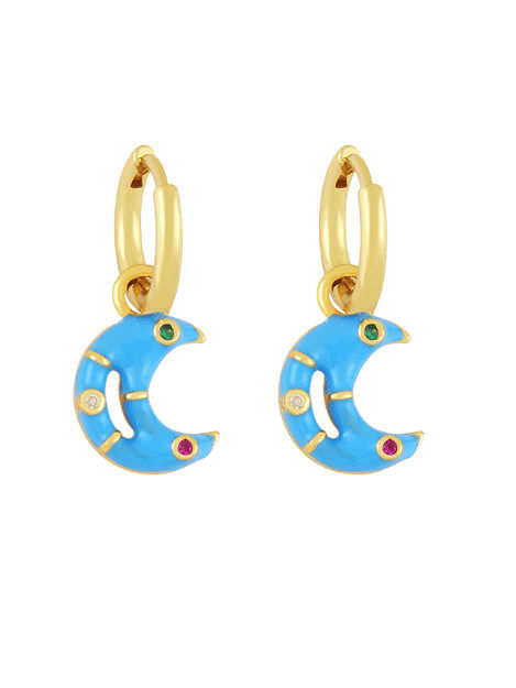 Brass Enamel Moon Hip Hop Huggie Earring