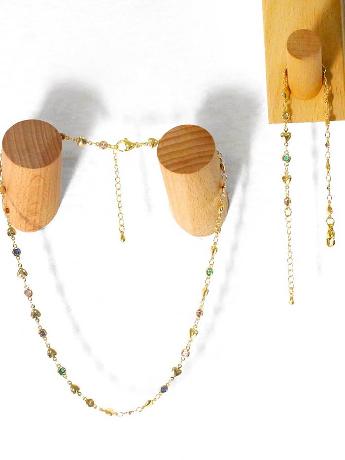 Ensemble bracelet et collier en forme de cœur de bohême avec zircon cubique en laiton