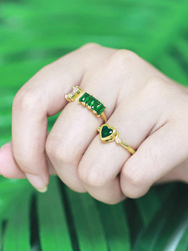 Brass Glass Stone Heart Minimalist Band Ring