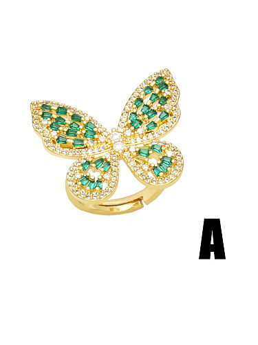 Brass Cubic Zirconia Geometric Vintage Butterfly Band Ring