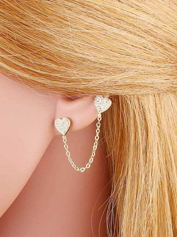 Brass Cubic Zirconia Heart Minimalist Threader Earring