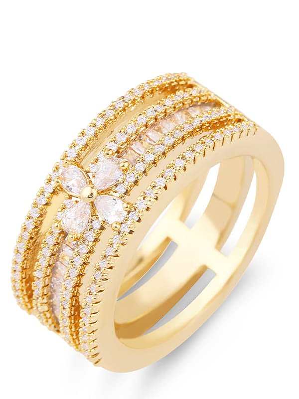 Brass Cubic Zirconia Cross Statement Stackable Ring