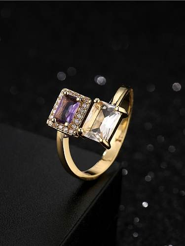 Brass Cubic Zirconia Rectangle Luxury Band Ring