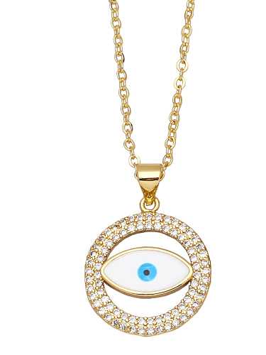 Brass Cubic Zirconia Enamel Evil Eye Vintage Round Pendant Necklace