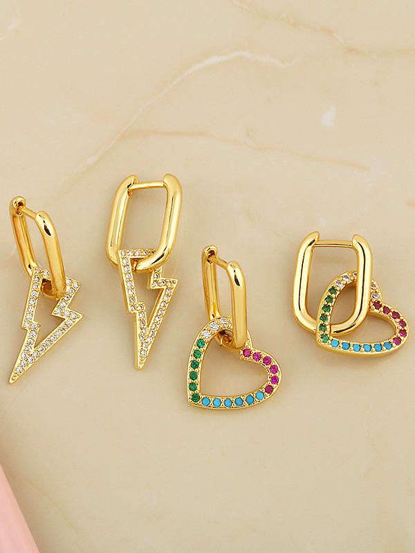 Brass Cubic Zirconia Heart Vintage Huggie Earring