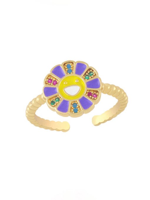 Brass Enamel Smiley Flower Minimalist Band Ring