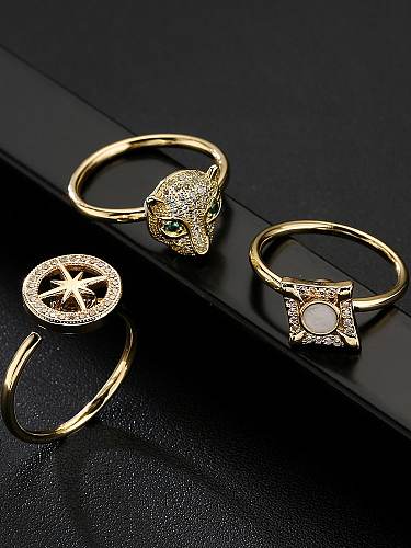 Brass Cubic Zirconia Geometric Vintage Band Ring