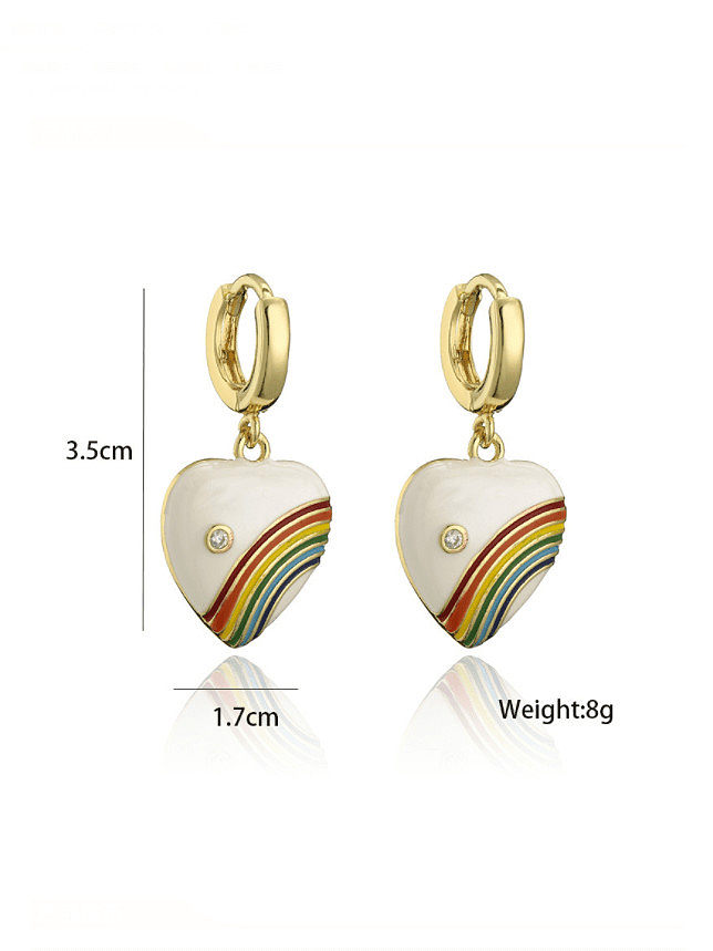 Brass Enamel Heart Cute Huggie Earring