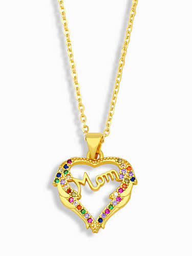 Brass Cubic Zirconia Minimalist Letter Heart Pendant Necklace