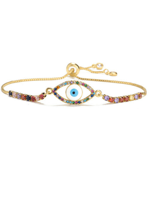 Bracelet Réglable Vintage en Laiton Cubic Zirconia Evil Eye