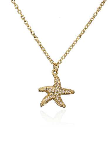 Brass Cubic Zirconia Minimalist Sea Star Pendant Necklace