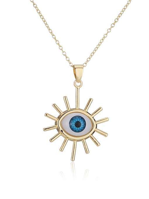 Brass Rhinestone Enamel Evil Eye Vintage Heart Pendant Necklace