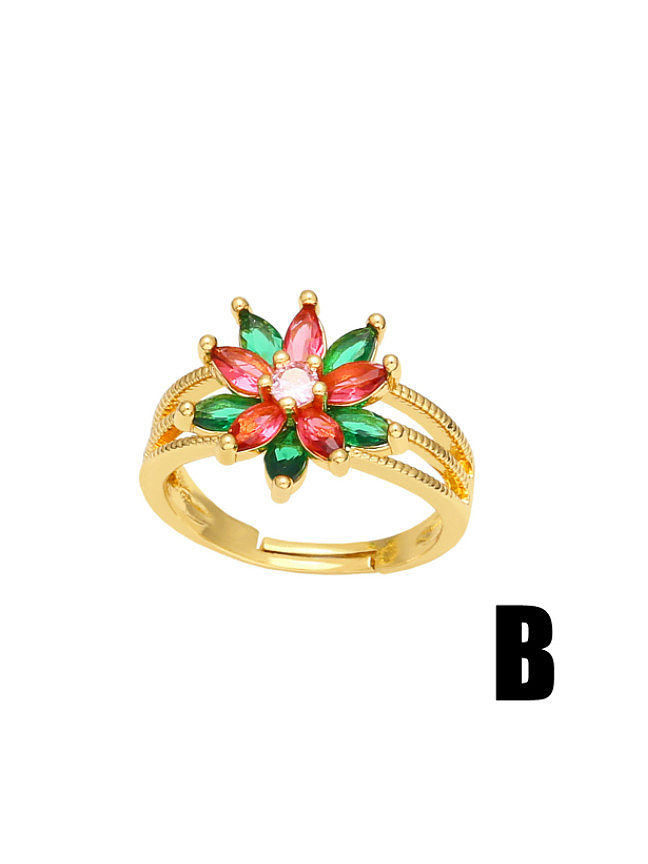 Brass Cubic Zirconia Flower Vintage Band Ring