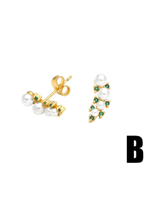 Brass Cubic Zirconia Geometric Vintage Stud Earring