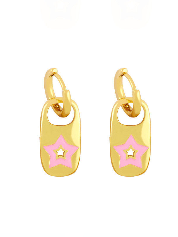 Brass Enamel Star Minimalist Huggie Earring