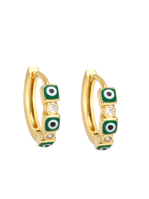 Brass Enamel Evil Eye Vintage Huggie Earring