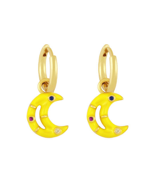 Brass Enamel Moon Hip Hop Huggie Earring