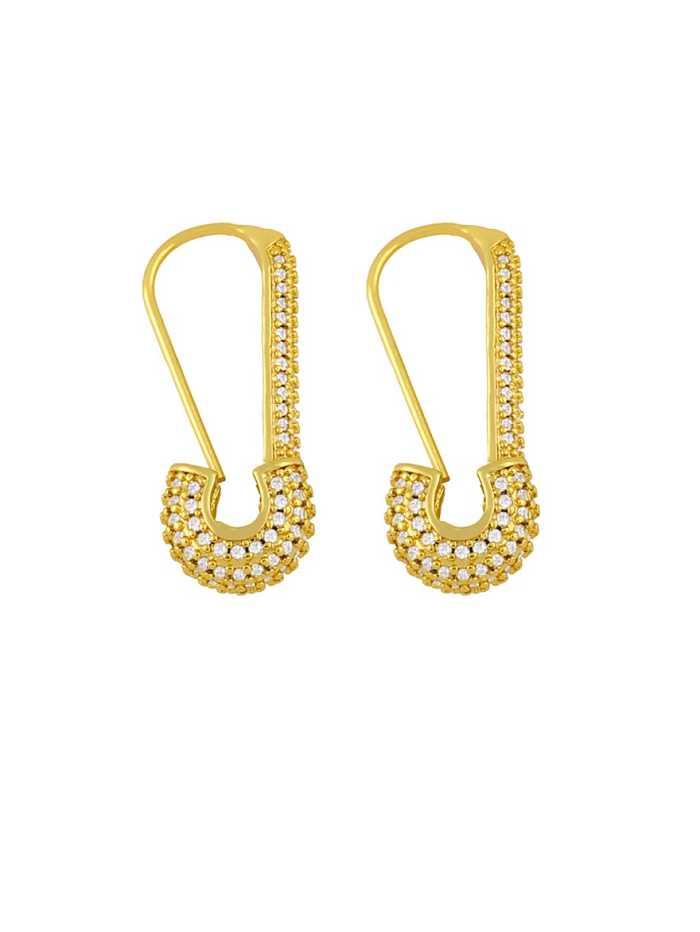 Brass Cubic Zirconia Geometric Pin Ethnic Stud Earring