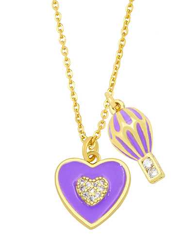 Brass Cubic Zirconia Enamel Heart Hip Hop Necklace