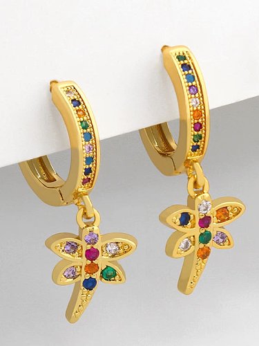 Brass Cubic Zirconia Dragonfly Vintage Huggie Earring