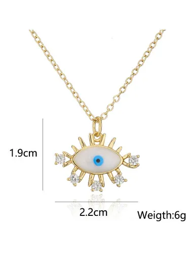 Brass Cubic Zirconia Enamel Evil Eye Vintage Necklace