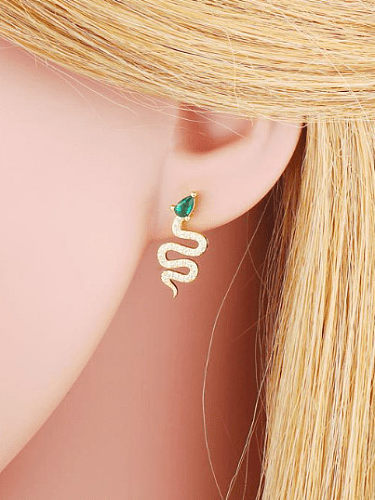 Brass Cubic Zirconia Snake Cute Stud Earring