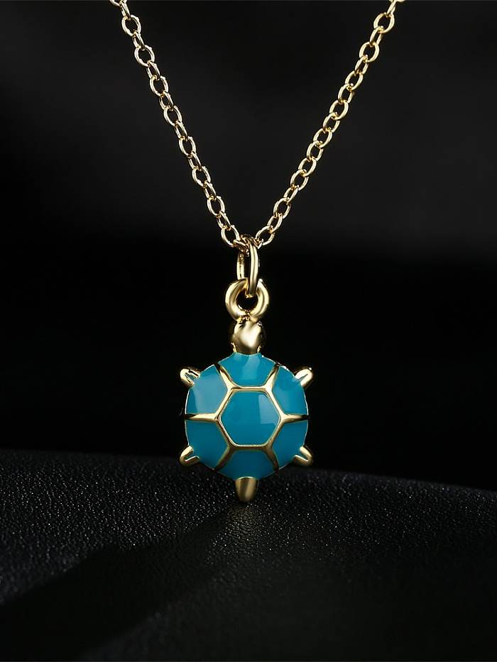 Brass Cubic Zirconia Enamel Turtle Vintage Necklace