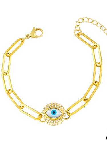 Brass Cubic Zirconia Enamel Evil Eye Vintage Link Bracelet