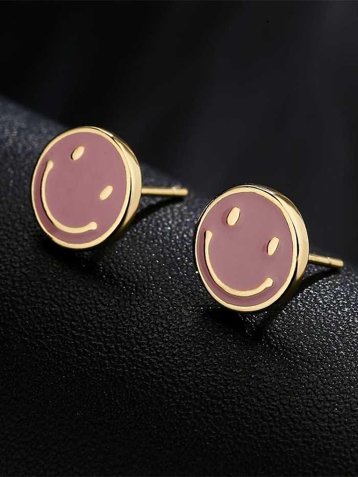 Aretes minimalistas con forma de carita sonriente de esmalte de latón