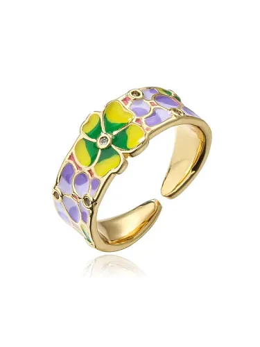Brass Enamel Flower Minimalist Band Ring