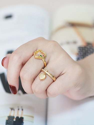 Brass Cubic Zirconia Heart Vintage Band Ring