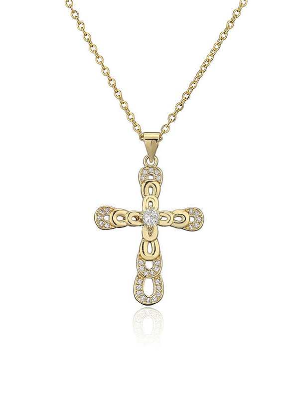 Brass Cubic Zirconia Cross Vintage Regligious Necklace