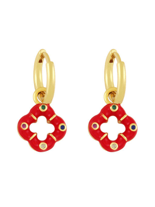 Brass Enamel Clover Vintage Huggie Earring