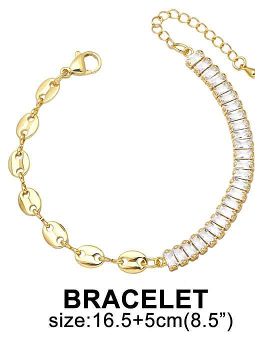 Ensemble de bracelet et collier géométriques minimalistes en laiton et zircon cubique