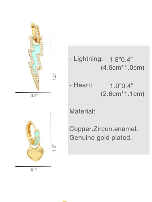 Brass Cubic Zirconia Enamel Heart Vintage Huggie Earring