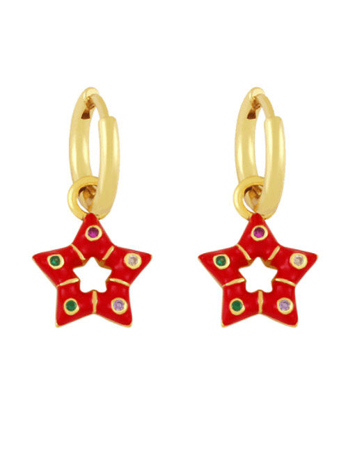 Brass Multi Color Enamel Star Vintage Huggie Earring
