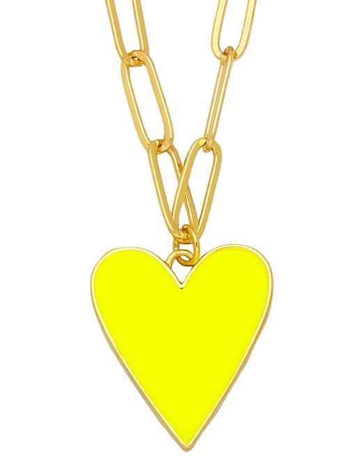 Brass Enamel Vintage Heart Pendant Necklace