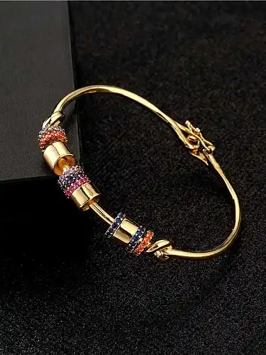 Brass Cubic Zirconia Geometric Vintage Band Bangle