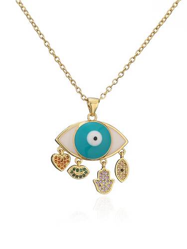 Messing Strass Emaille Evil Eye Vintage Halskette