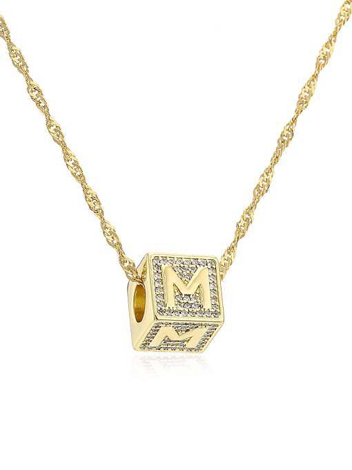 Brass Cubic Zirconia Square Hip Hop Letter Pendant Necklace