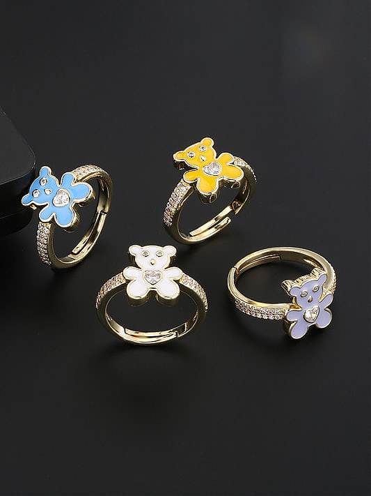 Brass Enamel Rhinestone Bear Cute Band Ring